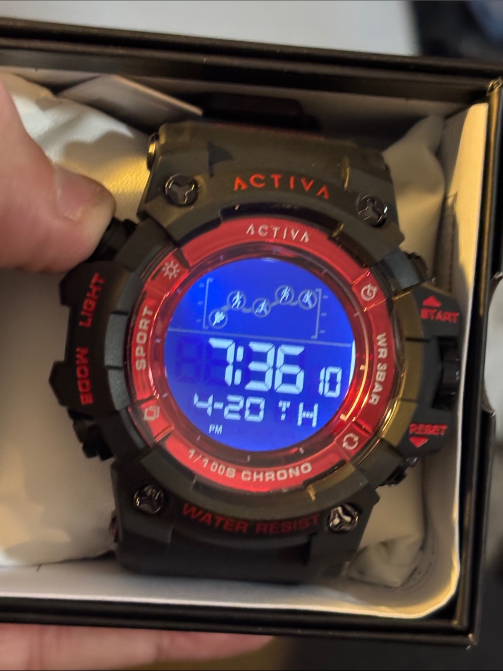 Ativa Black Sports Digital Watch with Red Bezel and Blue Backlight